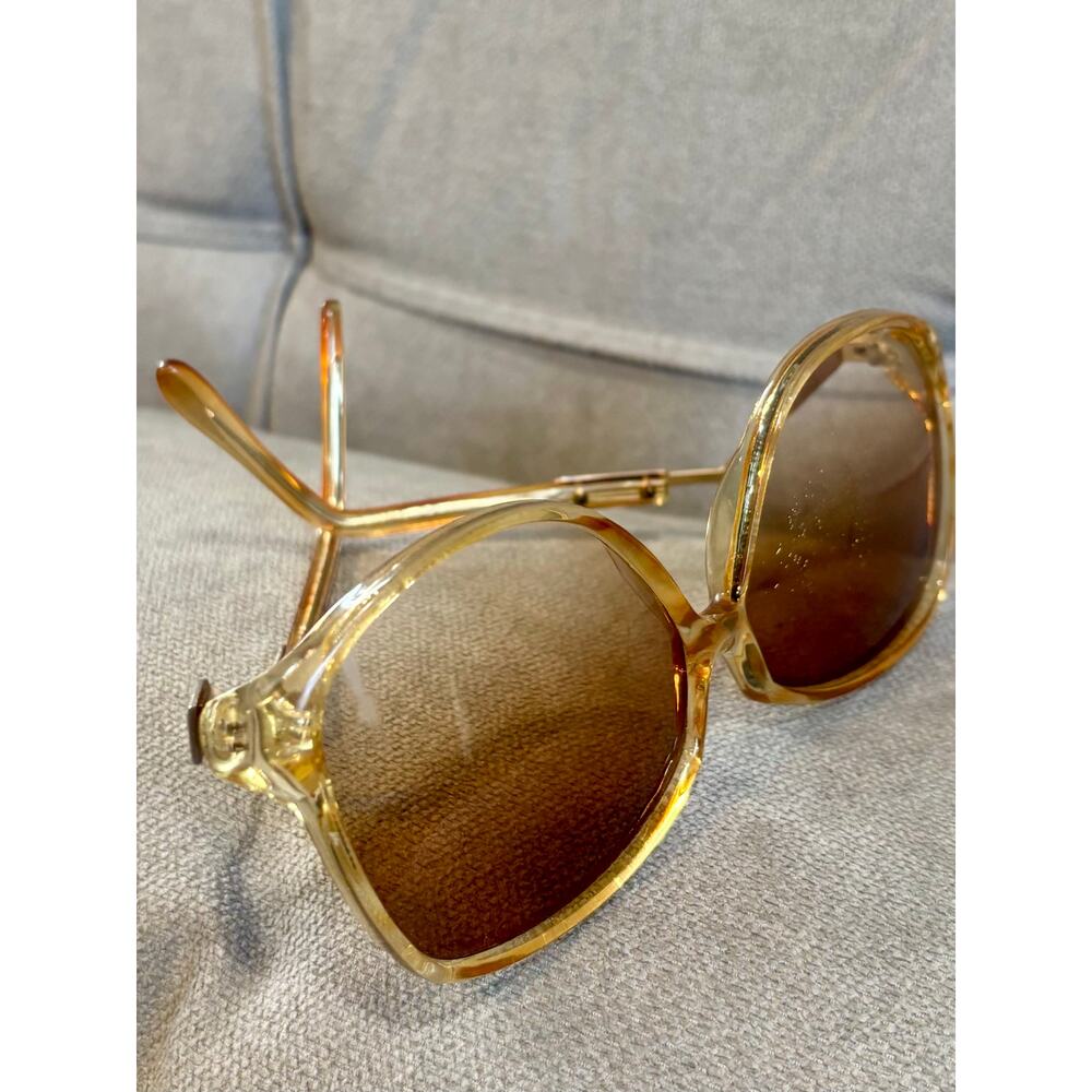 Vintage 70s Oversized Sunglasses Amber Gradient Large Square Frame Retro Boho
